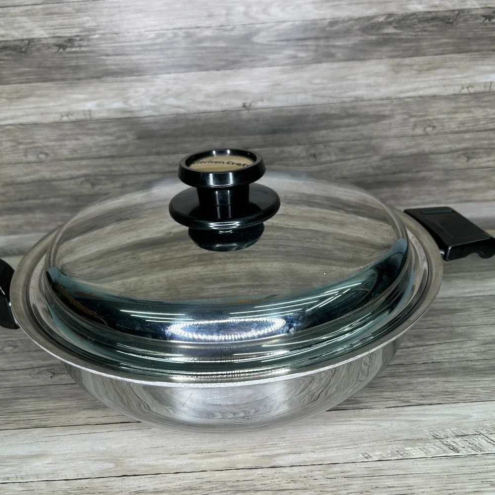 Kitchen Craft West Bend Wok Stainless Skillet Fry Pan Sauté Pot Lid